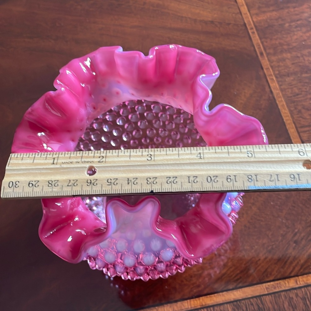 Fenton Cranberry Opalescent Hobnail vase - Picture 9 of 10